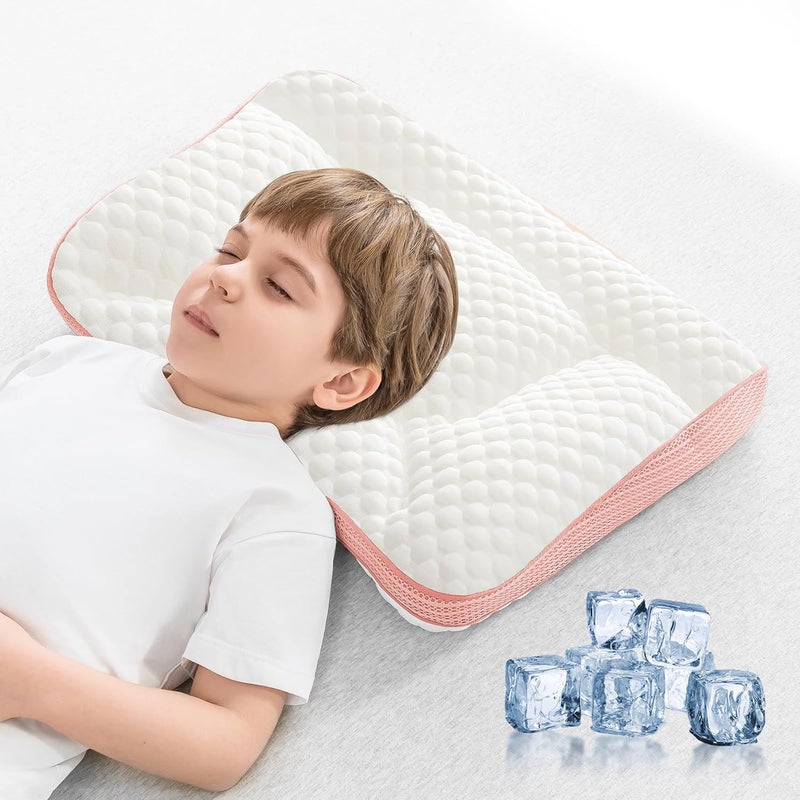 RESTIRY Toddler Pillow 2-6 Year Old, Kids Pillow for Sleeping,Partially Filled PE Hose,Supports Cervical Vertebrae,Kids Pillow for Side Sleeper, Sleeping on The Back, Traveling (Pink-Cooling) - Image 1